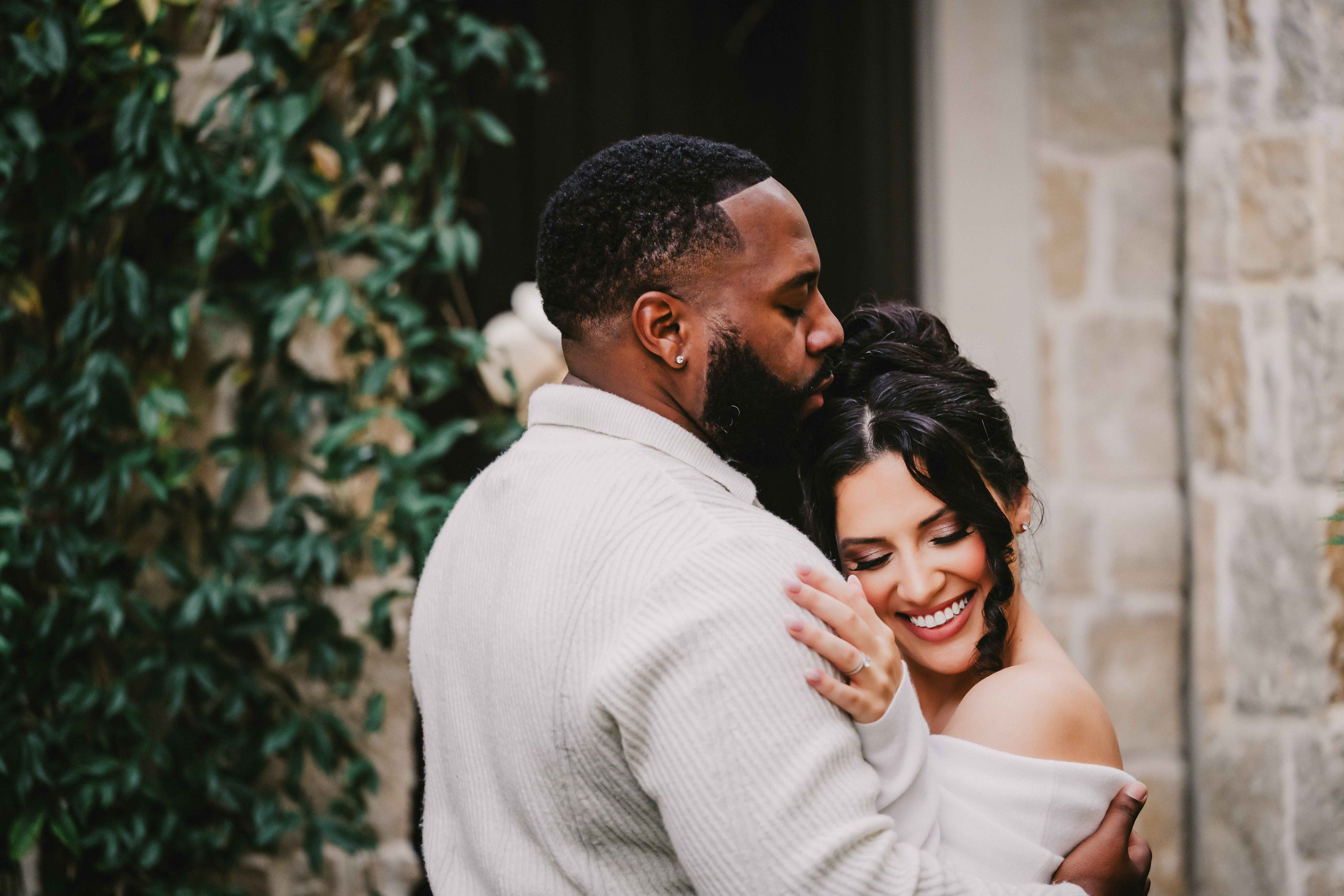 engagement photos in front of the Bella Donna chapel in Adriatica village in McKinney, Texas.